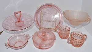 Vintage Pink Depression Glass  Seven Pieces