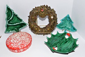 Vintage Hand-Painted Ceramic Christmas Decorations  Five Pieces