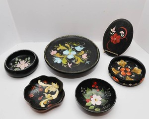 Hand-Painted Scandinavian Rosemaled Decorative Pieces  Set of Six