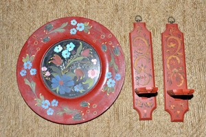 Hand-Painted Scandinavian Rosemaled Wall Hangings  Three Pieces