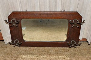 Antique Wall Mirror with Coat & Umbrella Hooks