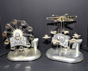 Illuminated Carnival Ferris Wheel & Airplane Ride Sculptures