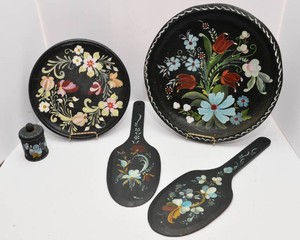 Scandinavian Hand-Painted Rosemaled Wall Hangings & Container