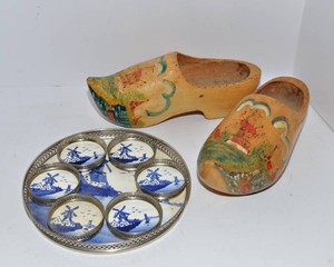 Scandinavian Ceramic Platter, Matching Coasters & Wooden Clogs