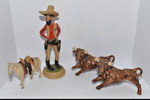 Vintage Ceramic Sheriff, Bulls & Horse Figurines