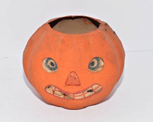 Antique German Paper-Mch Halloween Jack-O-Lantern Candy Container  1920s1930s