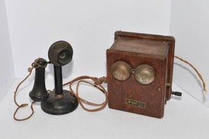 Antique Monarch Wall-Mounted Crank Telephone with Candlestick Handset