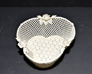 Vintage Belleek Irish Porcelain Lattice Weave Basket