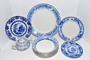 Vintage Blue & White Dinnerware & Decorative Dishes