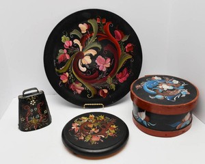 Hand-Painted Scandinavian Rosemaled Pieces  Set of Four