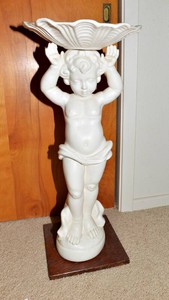 Large Ceramic Cherub Pedestal Bowl  30.5 Tall