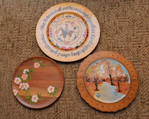Large Hand-Painted Wooden Decorative Plates  Set of Three