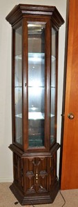 Vintage Mirrored Glass Display Cabinet with Lower Storage  72 Tall