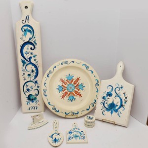 Blue & White Hand-Painted Scandinavian Rosemaled Decorations