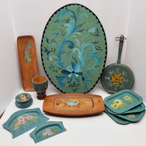 Hand-Painted Scandinavian Rosemaled Collection  Twelve Pieces
