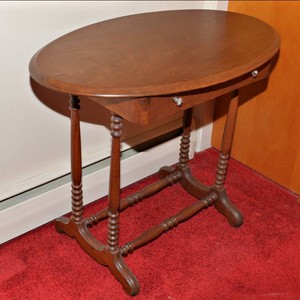 Vintage Wooden Side Table with Drawer  33.5 Wide