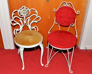 Vintage Metal Vanity Chairs with Velvet-Style Seats  Set of Two
