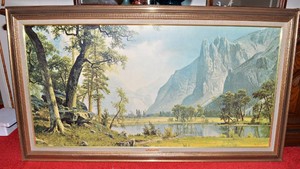 Large Mountain Lake Artwork by Albert Bierstadt  54.5 x 30