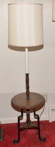 Vintage Floor Lamp with Built-In Wooden Side Table  55.5 Tall