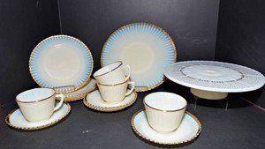 Vintage White Opalescent Milk Glass Dinnerware & Cake Plate