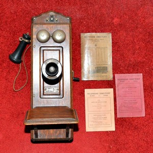 Antique Monarch Wall-Mounted Magneto Telephone & Vintage Iowa Telephone Directories