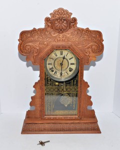 Antique E. Ingraham & Co. Gingerbread Mantel Clock with Key