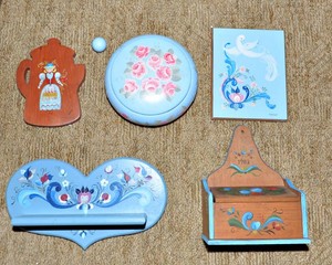 Hand-Painted Scandinavian Rosemaled Decorative Items  Five Pieces