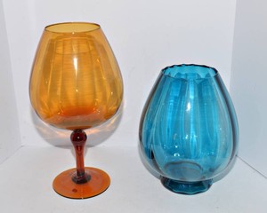Vintage Mid-Century Modern Empoli-Style Colored Glassware  Set of Two