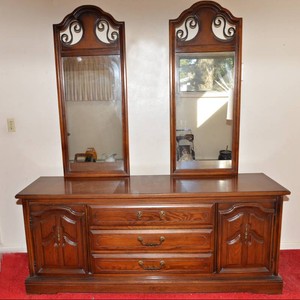 Vintage Wooden Dresser with Two Large Mirrors  71.5 Wide