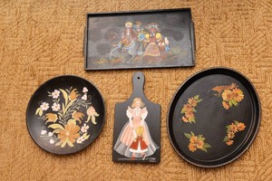 Hand-Painted Scandinavian Rosemaled Decorative Pieces  Set of Four