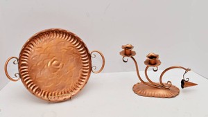 Vintage Copper Tray & Candle Holder