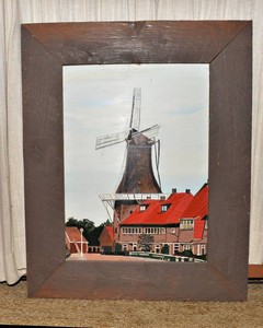 Large Hand-Painted Windmill Artwork in Wooden Frame  26.5 x 33