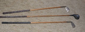 Antique Wooden Shaft Golf Clubs  Invincible & Wilsonian  Set of Three