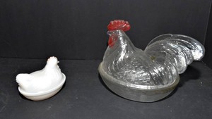 Vintage Hen on Nest Covered Dishes  Set of Two