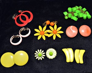 Colorful Vintage Clip-On Earrings  Eight Pairs