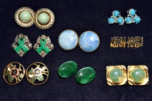 Vintage Blue & Green Clip-On Earrings  Eight Pairs