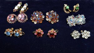 Vintage Sparkling Clip-On Earrings  Eight Pairs