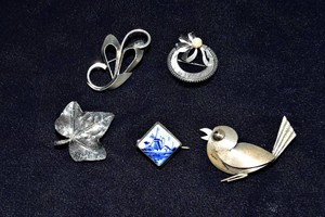 Vintage Sterling Silver Brooches  Set of Five