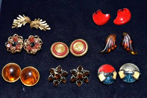 Vintage Red Clip-On Earrings  Eight Pairs