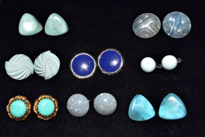 Vintage Blue Clip-On Earrings  Eight Pairs