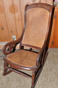 Antique Wooden Rocking Chair with Woven Cane Seat