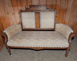 Antique Victorian Charles Eastlake Settee  Walnut-Style Parlor Furniture