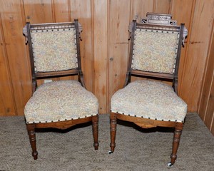 Antique Victorian Eastlake Parlor Side Chairs  Set of Two