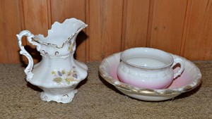 Antique Ironstone Wash Basin, Chamber Pot & French China Co. Pluto Pitcher