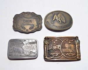 Vintage Agricultural & Advertising Belt Buckles  Set of Four