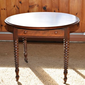 Vintage Round Wooden Side Table with Drawer  35 Diameter