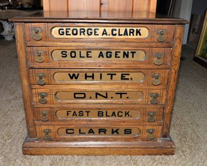 Antique Clarks O.N.T. Six-Drawer Wooden Spool Cabinet  General Store Thread Chest