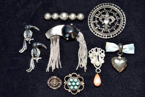 Vintage Silver-Tone Brooches  Set of Nine