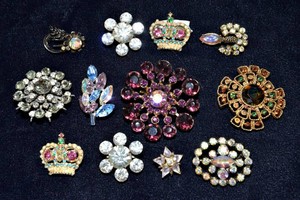 Vintage Sparkling Rhinestone Brooches  Set of Twelve