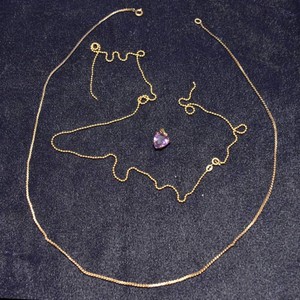 Vintage Purple Stone Pendant Necklace with Gold-Marked Chains